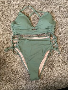 Shade & Shore Sage Green Lace-Up Bikini Set